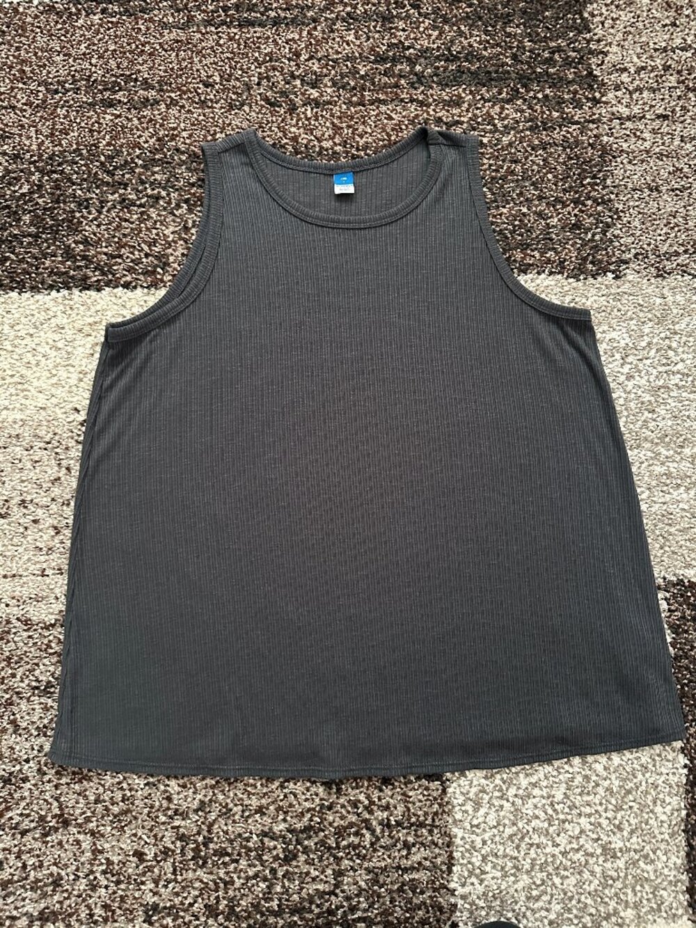OLD NAVY (L) Gray Luxe Rib-Knit Swing Tank Top Loose High Neck Panther Steel